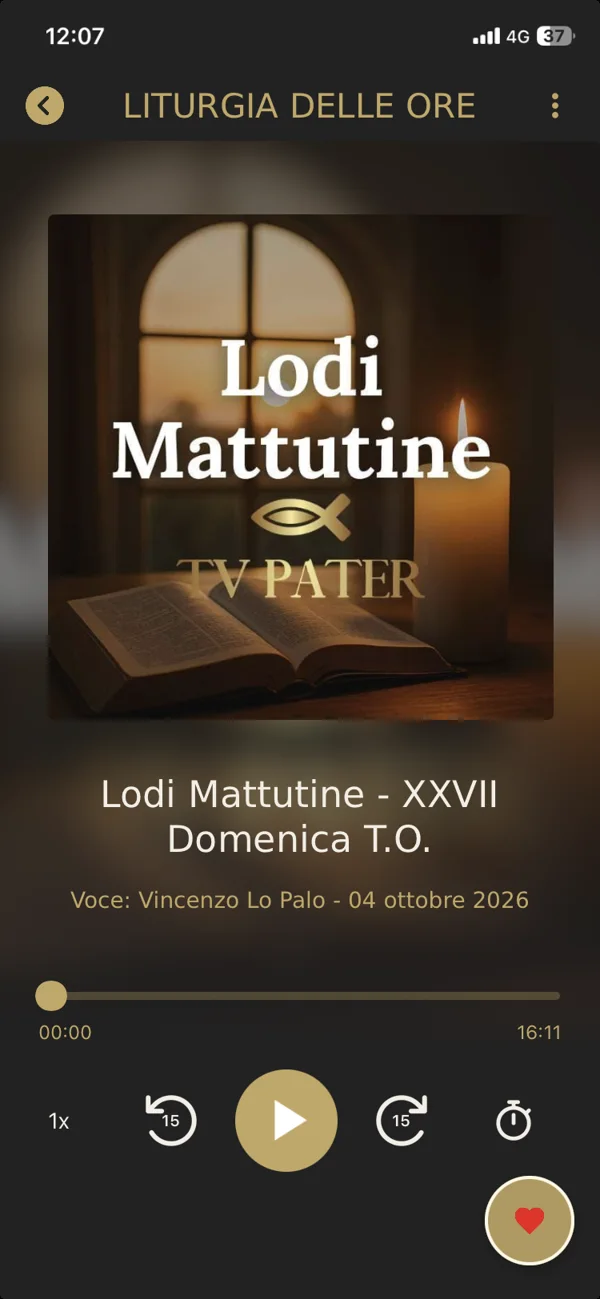 Anteprima del breviario nell’app: Lodi con testo e lettore audio